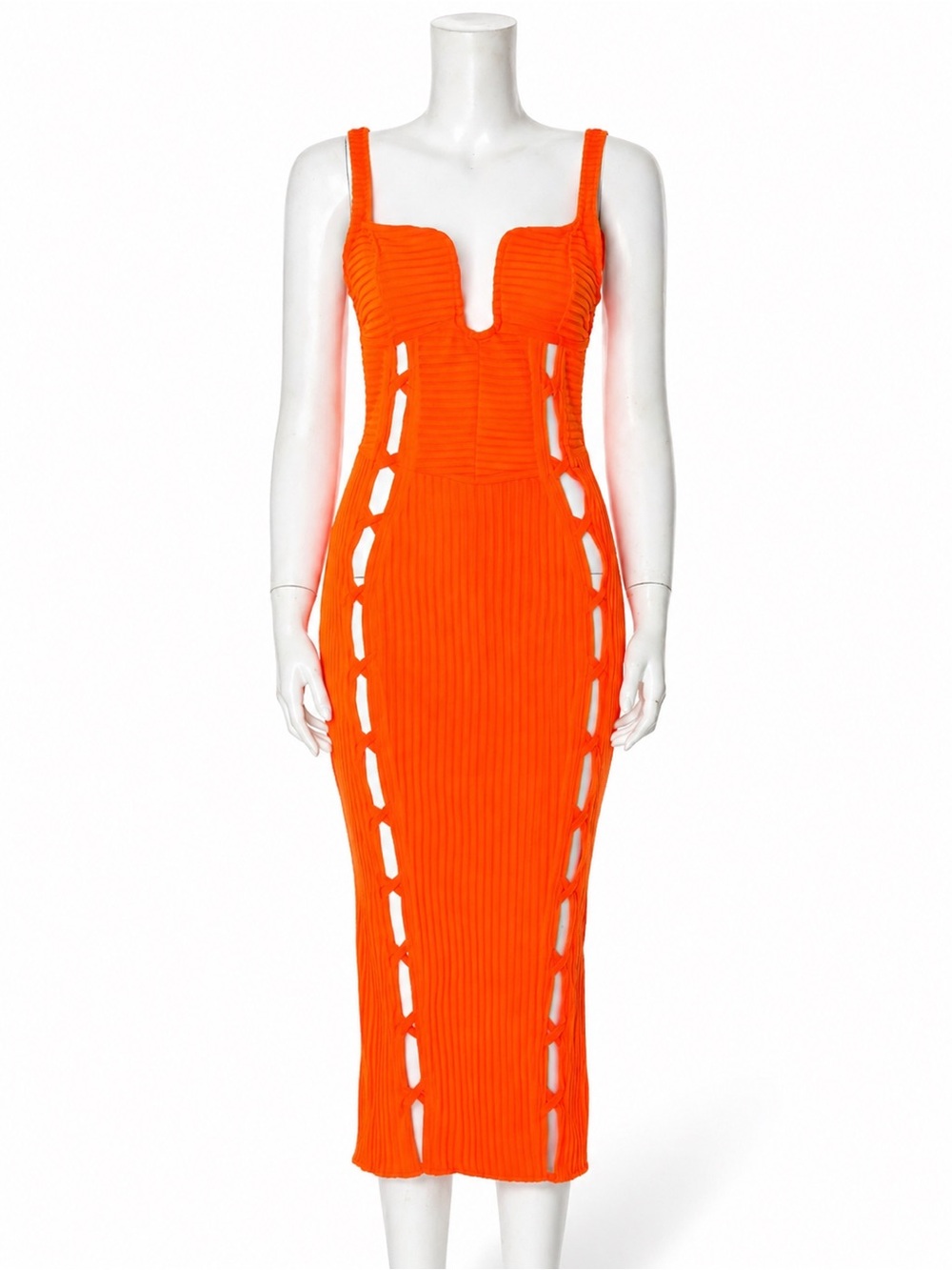 Sculpted Cutout Orange Midi Dress